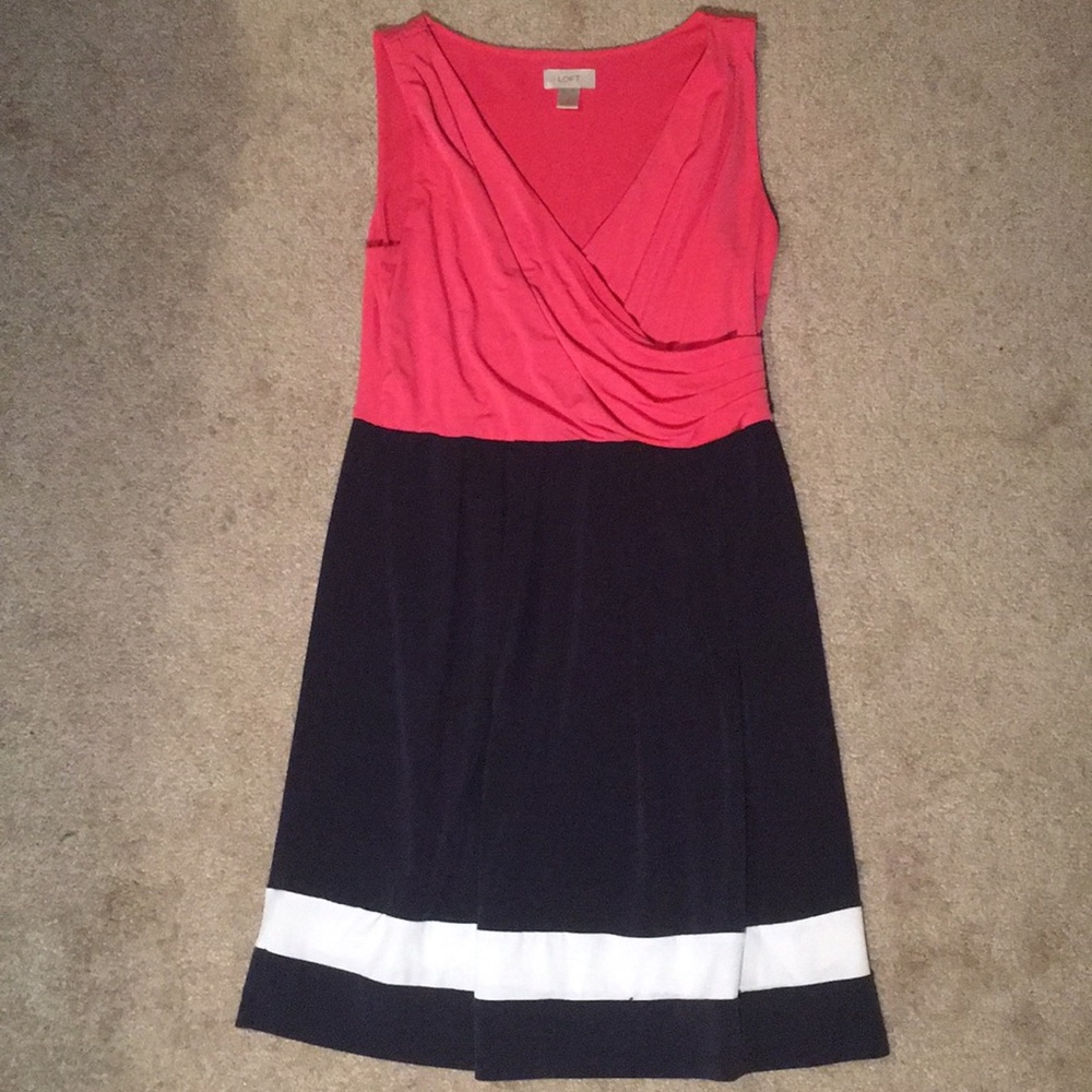 LOFT Coral and navy dress